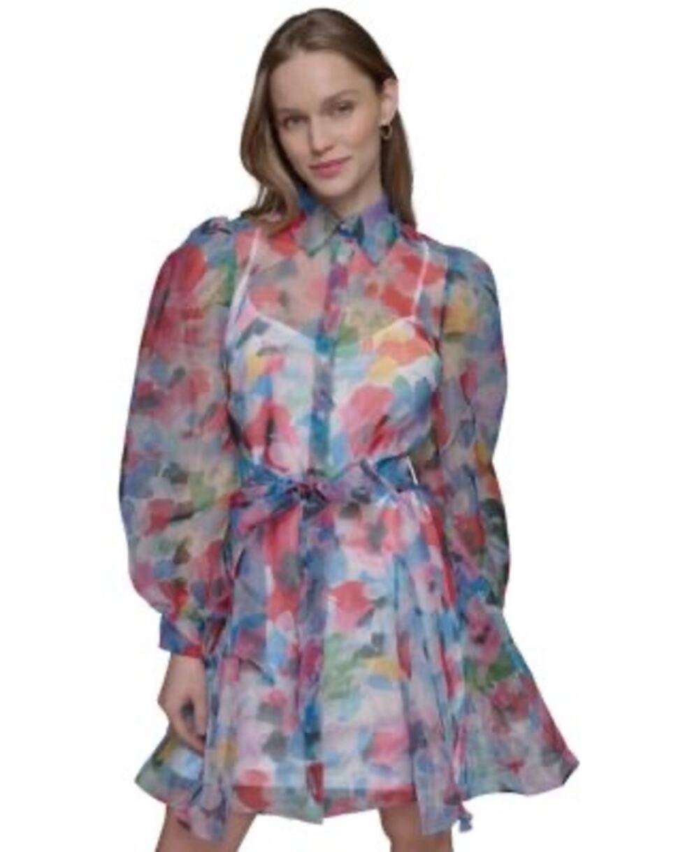 Karl Lagerfeld Paris Women's Printed Organza Tie Waist Dress NWT size 6